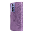 For Tecno Camon 18/18P 7-petal Flowers Embossed Flip Leather Phone Case(Light Purple)