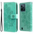 For OPPO Realme C31 4G 7-petal Flowers Embossed Flip Leather Phone Case(Green)