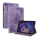 For Samsung Galaxy Tab A8 10.5 2021 Butterfly Flower Embossed Leather Tablet Case(Purple)