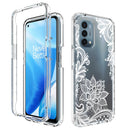 For OnePlus Nord N200 5G PC+TPU Transparent Painted Phone Case(White Flower)