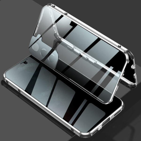 For Samsung Galaxy S21 FE 5G Anti-peeping Magnetic Double-sided Tempered Glass Phone Case(Silver)