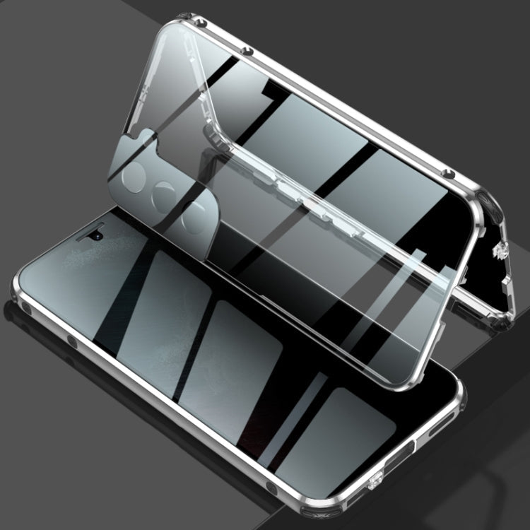For Samsung Galaxy S21 FE 5G Anti-peeping Magnetic Double-sided Tempered Glass Phone Case(Silver)