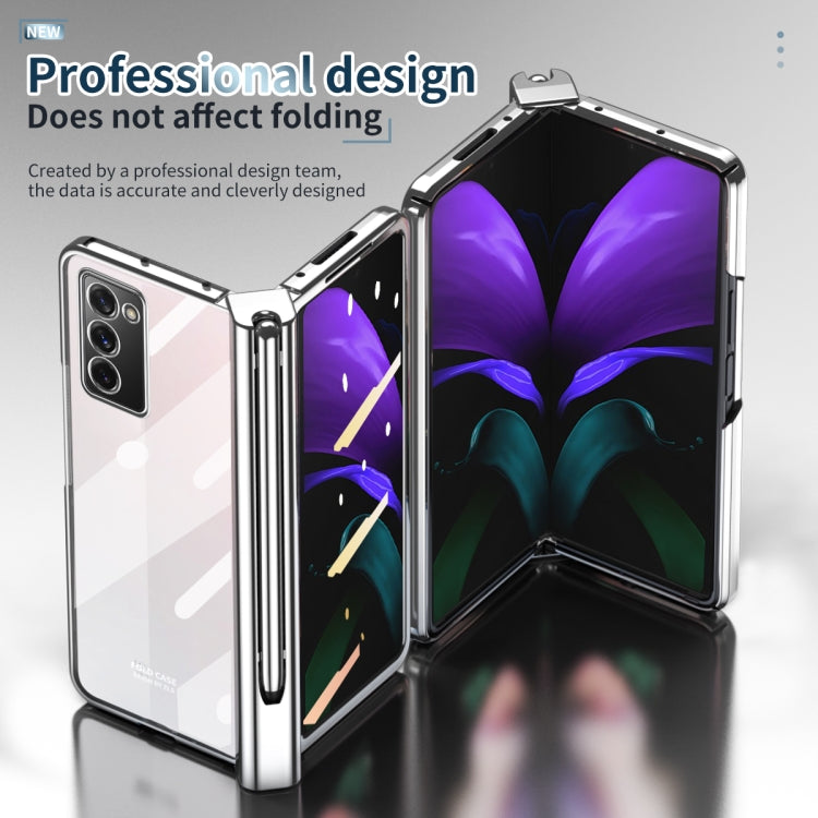 For Samsung Galaxy Z Fold2 5G Full Body Electroplating Hinge Phone Case with Stylus(Silver)