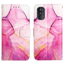 For Motorola Moto G52 PT003 Marble Pattern Flip Leather Phone Case(Pink Purple Gold LS001)