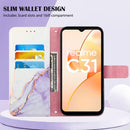 For OPPO Realme C31 4G PT003 Marble Pattern Flip Leather Phone Case(White Purple LS006)