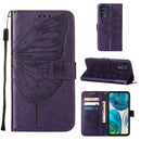 For Motorola Moto G52 Embossed Butterfly Leather Phone Case(Dark Purple)