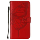 For Motorola Moto G52 Embossed Butterfly Leather Phone Case(Red)