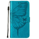 For Motorola Moto G52 Embossed Butterfly Leather Phone Case(Blue)