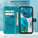 For Motorola Moto G52 Embossed Butterfly Leather Phone Case(Blue)