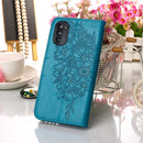 For Motorola Moto G52 Embossed Butterfly Leather Phone Case(Blue)