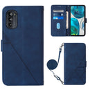 For Motorola Moto G52 Crossbody 3D Embossed Flip Leather Phone Case(Blue)
