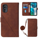 For Motorola Moto G52 Crossbody 3D Embossed Flip Leather Phone Case(Brown)