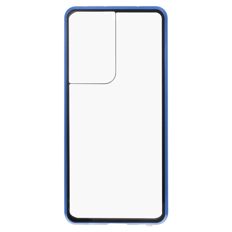 For Samsung Galaxy S21 Ultra 5G HD Magnetic Metal Tempered Glass Phone Case(Blue)