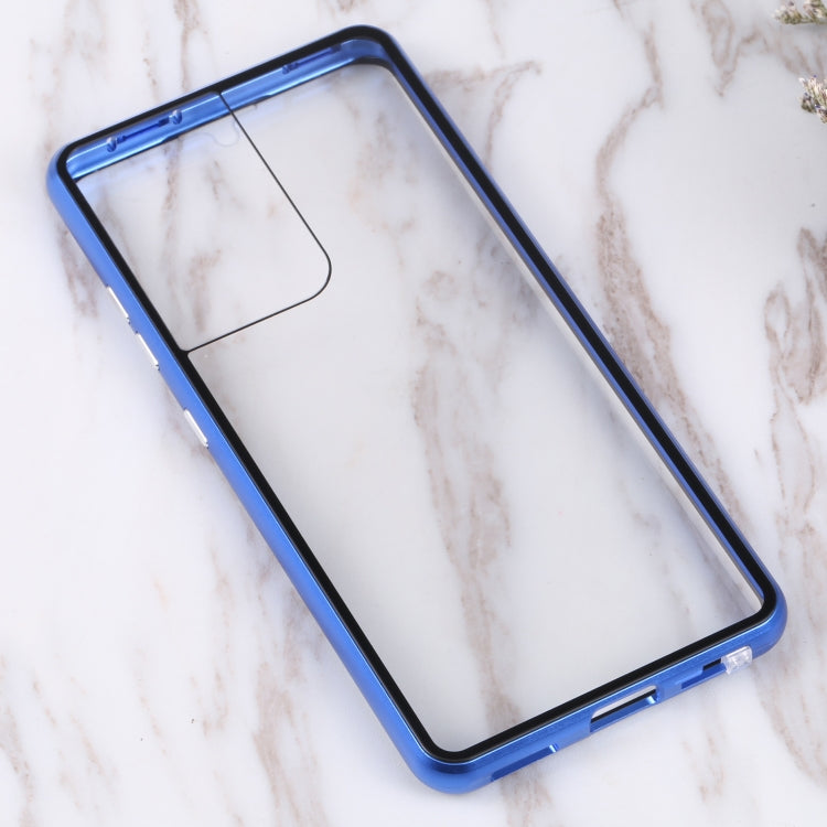 For Samsung Galaxy S21 Ultra 5G HD Magnetic Metal Tempered Glass Phone Case(Blue)
