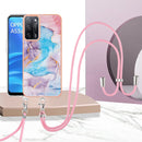For OPPO A53s 5G / A55 5G Electroplating IMD TPU Phone Case with Lanyard(Blue Marble)