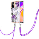 For OPPO A94 5G / A95 5G Electroplating IMD TPU Phone Case with Lanyard(Purple Flower)