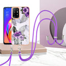 For OPPO A94 5G / A95 5G Electroplating IMD TPU Phone Case with Lanyard(Purple Flower)