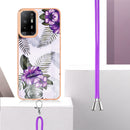 For OPPO A94 5G / A95 5G Electroplating IMD TPU Phone Case with Lanyard(Purple Flower)