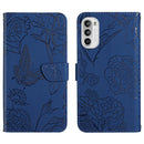 For Motorola Moto G52 Skin Feel Butterfly Peony Embossed Leather Phone Case(Blue)