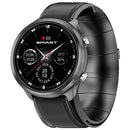 P30 1.3 inch IPS Screen Smart Watch Support Air Pump Blood Pressure Monitoring with Black Leather Band(Black+Black)