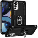 For Motorola Moto G22 Shockproof TPU + PC Holder Phone Case(Black)