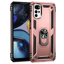 For Motorola Moto G22 Shockproof TPU + PC Holder Phone Case(Rose Gold)