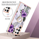 For Samsung Galaxy S22 Ultra 5G Electroplating IMD TPU Phone Case with Ring(Purple Flower)