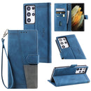 For Samsung Galaxy S21 Ultra 5G Splicing Leather Phone Case(Blue)