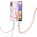 For Samsung Galaxy A13 4G Electroplating Marble Pattern TPU Phone Case with Lanyard(Rose Gold 005)