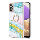 For Samsung Galaxy A13 4G Electroplating Marble Pattern TPU Phone Case with Ring(Green 004)