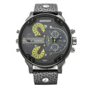 CAGARNY 6820 Round Large Dial Leather Band Quartz Dual Movement Watch For Men(Black Shell Black Green Surface Black Band)