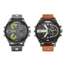 CAGARNY 6820 Round Large Dial Leather Band Quartz Dual Movement Watch For Men(Black Shell Black Green Surface Black Band)