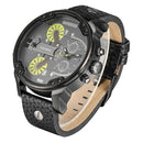 CAGARNY 6820 Round Large Dial Leather Band Quartz Dual Movement Watch For Men(Black Shell Black Surface Brown Band)