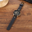 CAGARNY 6820 Round Large Dial Leather Band Quartz Dual Movement Watch For Men(Gold Between Black Band)