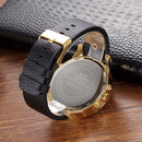 CAGARNY 6820 Round Large Dial Leather Band Quartz Dual Movement Watch For Men(Gold Between Black Band)