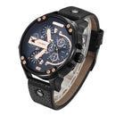 CAGARNY 6820 Round Large Dial Leather Band Quartz Dual Movement Watch For Men(Black Shell Black Between Rose Gold Black Band)