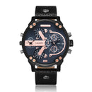 CAGARNY 6820 Round Large Dial Leather Band Quartz Dual Movement Watch For Men(Black Shell Black Between Rose Gold Black Band)