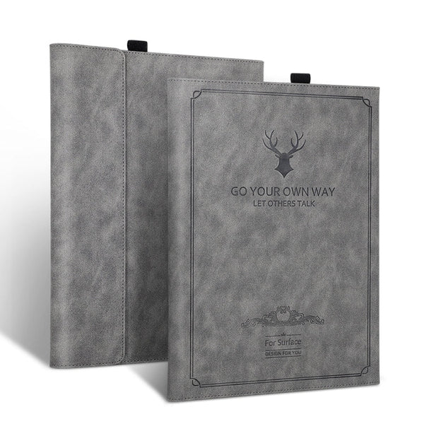 For MicroSoft Surface Pro 7 / 6 / 5 / 4 Deer Head Pattern Tablet Leather Case(Grey)