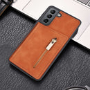 For Samsung Galaxy S22 5G Zipper Card Holder Phone Case(Brown)