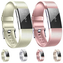 For FITBIT Charge 2 Checkered Metal Watch Band(Golden)