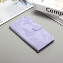 For Motorola Moto G82 Skin Feel Butterfly Peony Embossed Leather Phone Case(Purple)