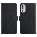 For Motorola Moto G82 Skin Feel Butterfly Peony Embossed Leather Phone Case(Black)