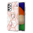 For Samsung Galaxy A53 5G Splicing Marble Flower Pattern TPU Ring Holder Case(Pink Flower)