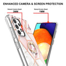 For Samsung Galaxy A53 5G Splicing Marble Flower Pattern TPU Ring Holder Case(Pink Flower)