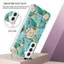 For Samsung Galaxy S22+ 5G Splicing Marble Flower Pattern TPU Ring Holder Case(Blue Flower)