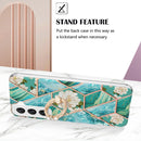 For Samsung Galaxy S22+ 5G Splicing Marble Flower Pattern TPU Ring Holder Case(Blue Flower)