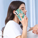 For Samsung Galaxy S22+ 5G Splicing Marble Flower Pattern TPU Ring Holder Case(Blue Flower)