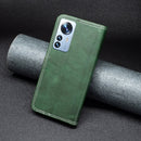 For Xiaomi 12 Pro Color Matching Double Sewing Thread Leather Phone Case(Green)