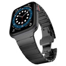 One-bead Steel Butterfly Buckle Watch Band For Apple Watch Series 8&7 45mm / SE 2&6&SE&5&4 44mm / 3&2&1 42mm(Black)