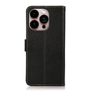 KHAZNEH Side-Magnetic Litchi Genuine Leather RFID Phone Case For iPhone 14 Pro Max (Black)